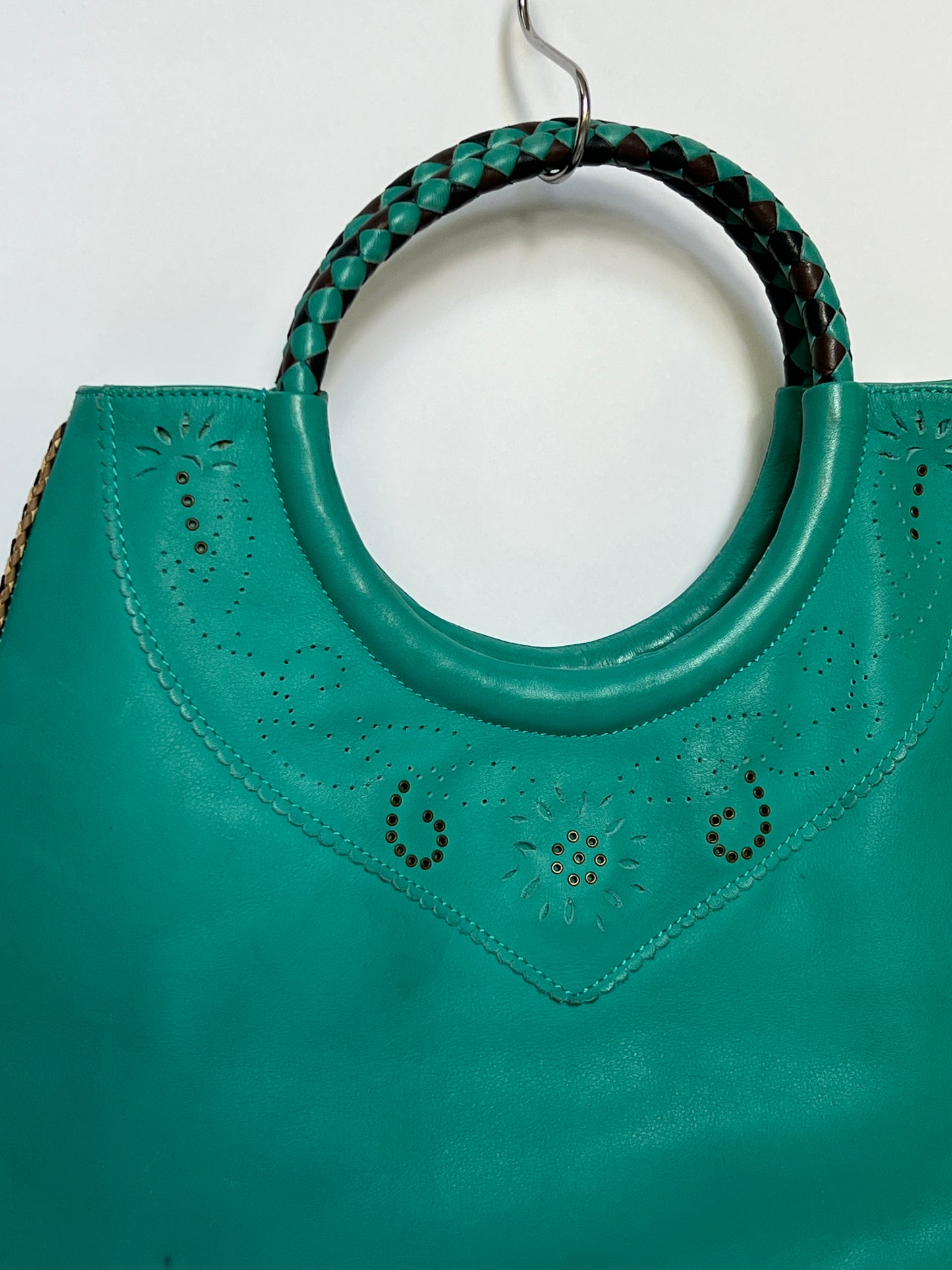Aqua Leather Bag with Gems