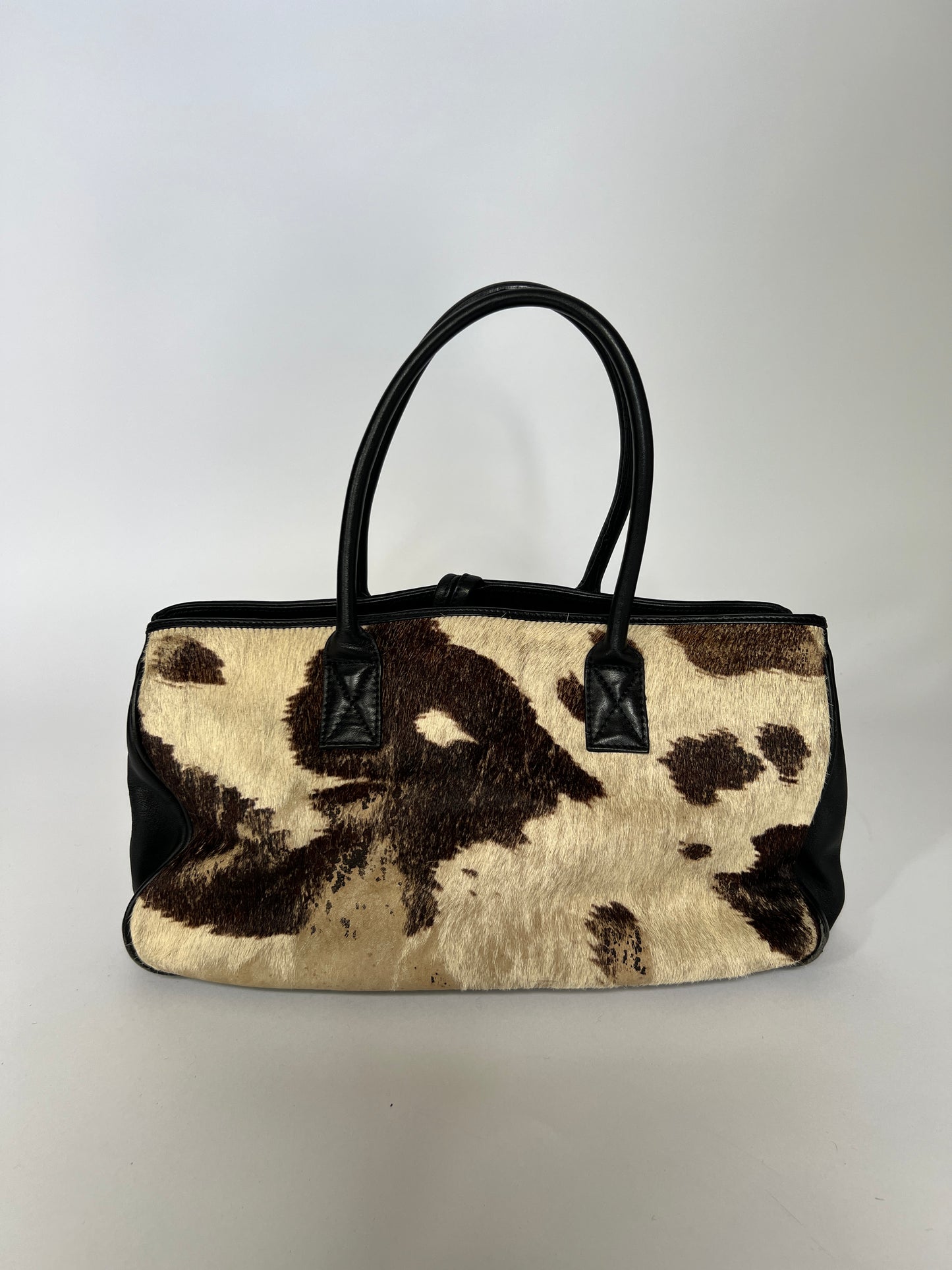 Distressed Cowhide Bag with Black Leather