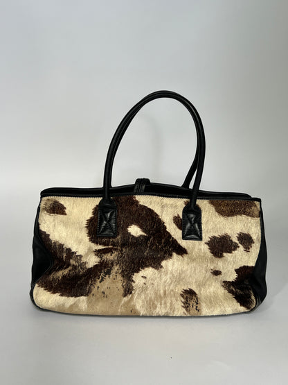Distressed Cowhide Bag with Black Leather