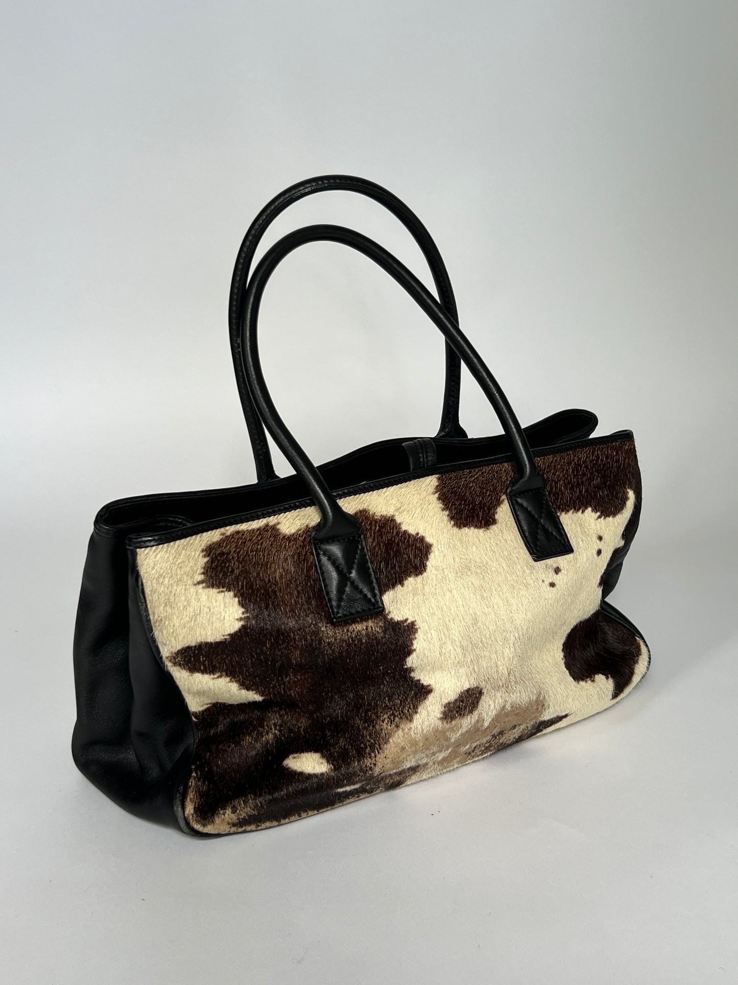 Distressed Cowhide Bag with Black Leather