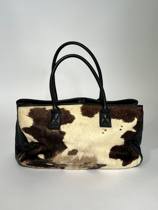 Distressed Cowhide Bag with Black Leather