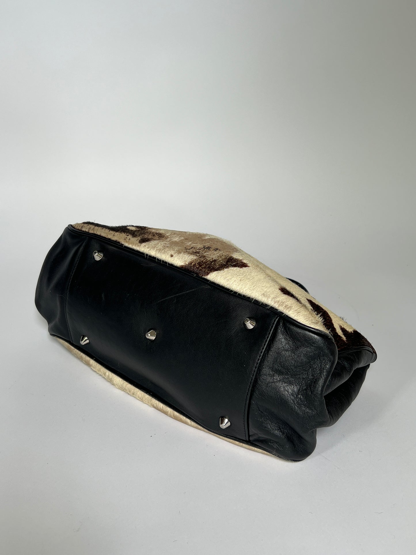 Distressed Cowhide Bag with Black Leather