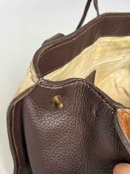 Distressed Cowhide Bag with Brown Leather