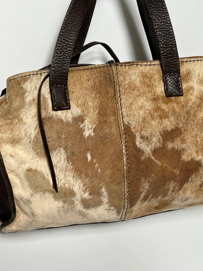 Distressed Cowhide Bag with Brown Leather