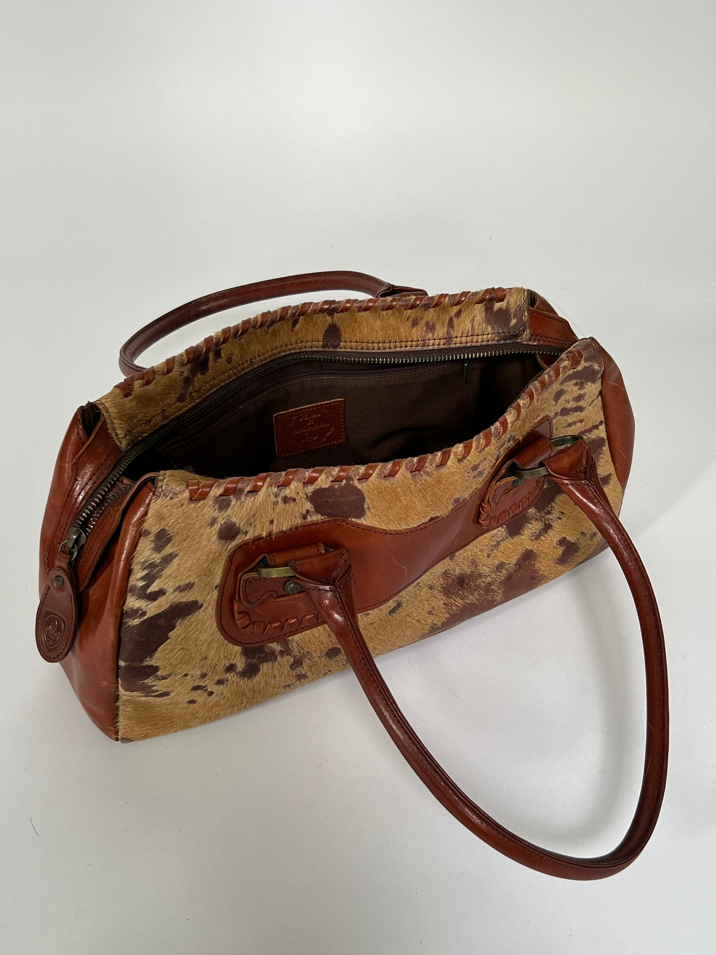 Vintage Tan Leather Pony Hair Bag