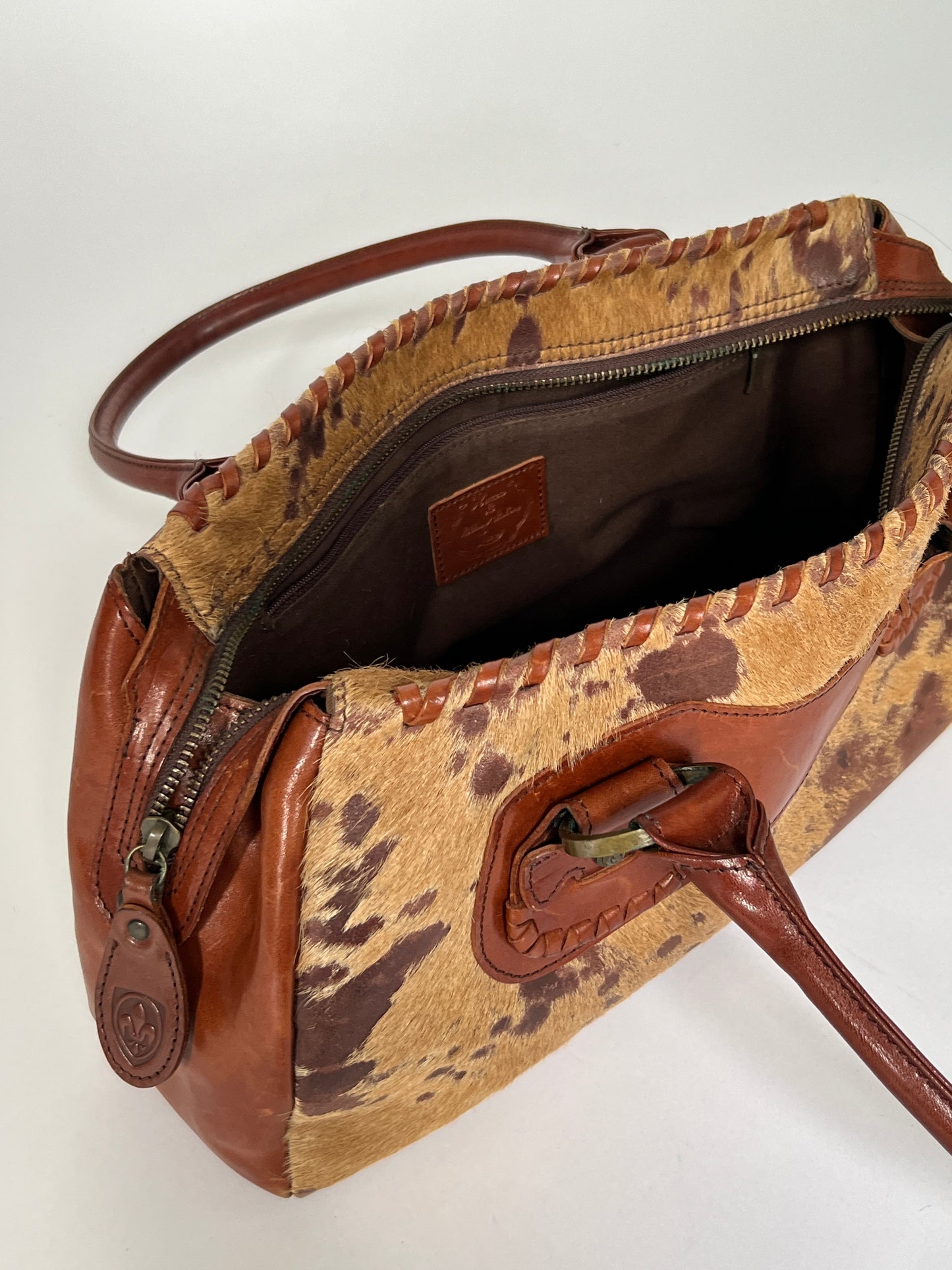 Vintage Tan Leather Pony Hair Bag