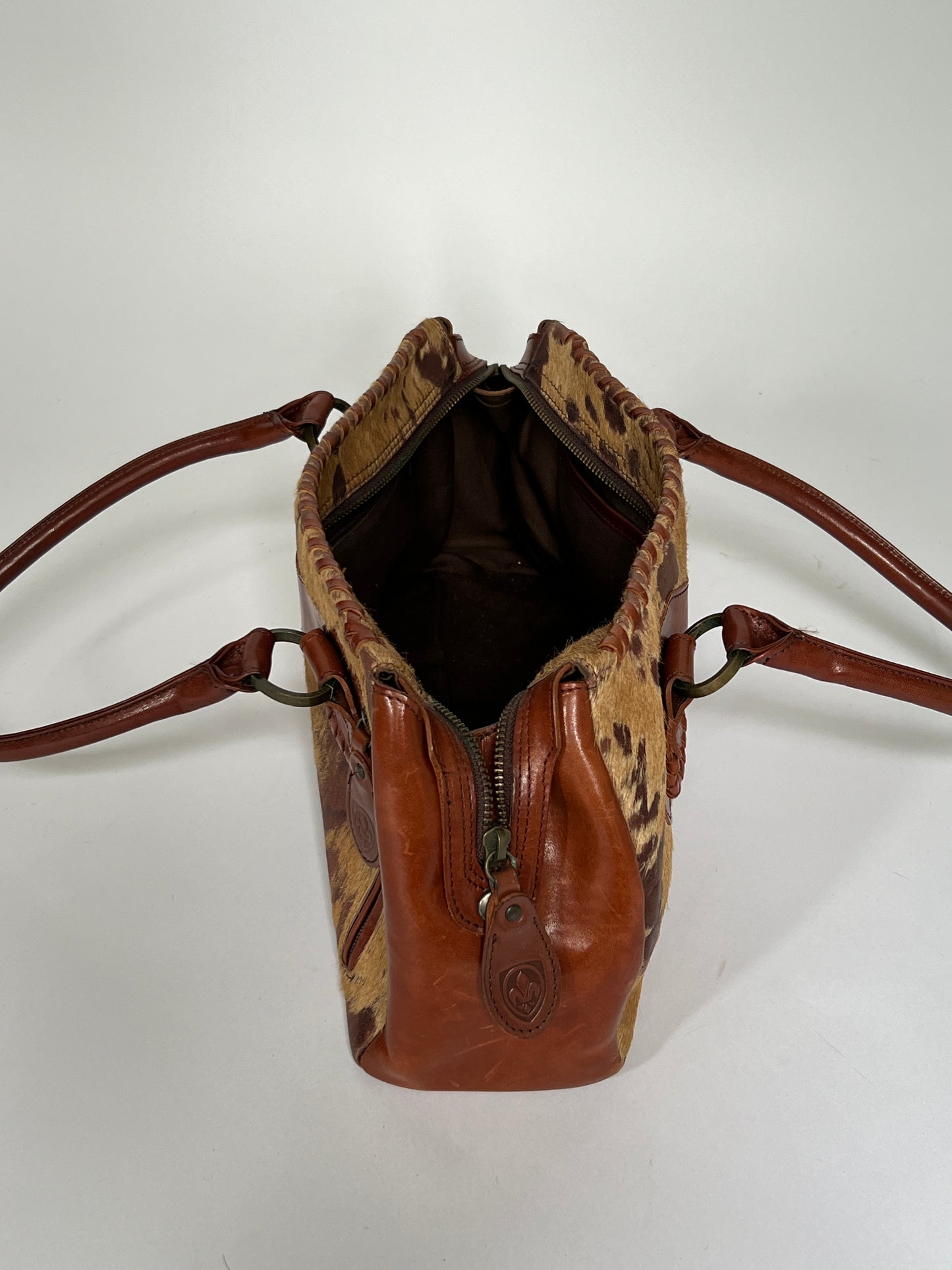 Vintage Tan Leather Pony Hair Bag