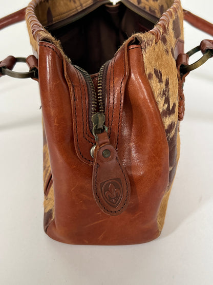 Vintage Tan Leather Pony Hair Bag