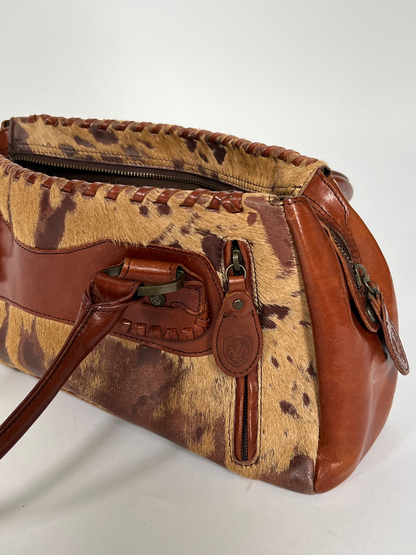 Vintage Tan Leather Pony Hair Bag