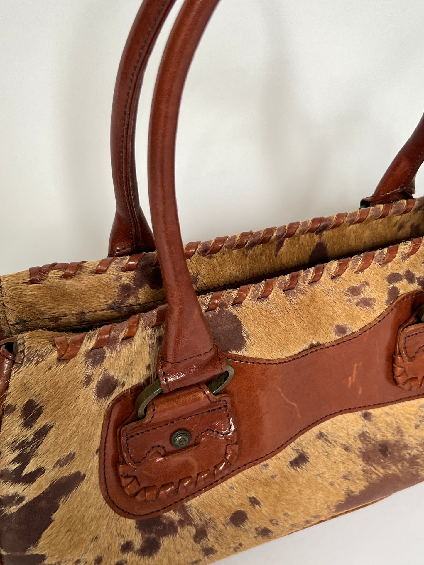 Vintage Tan Leather Pony Hair Bag