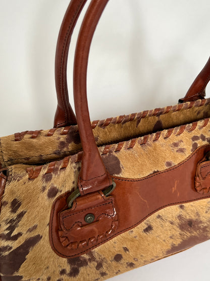 Vintage Tan Leather Pony Hair Bag
