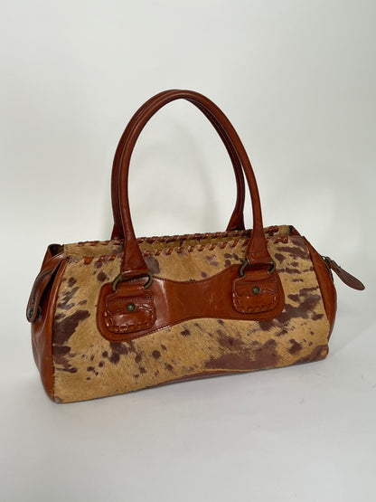 Vintage Tan Leather Pony Hair Bag
