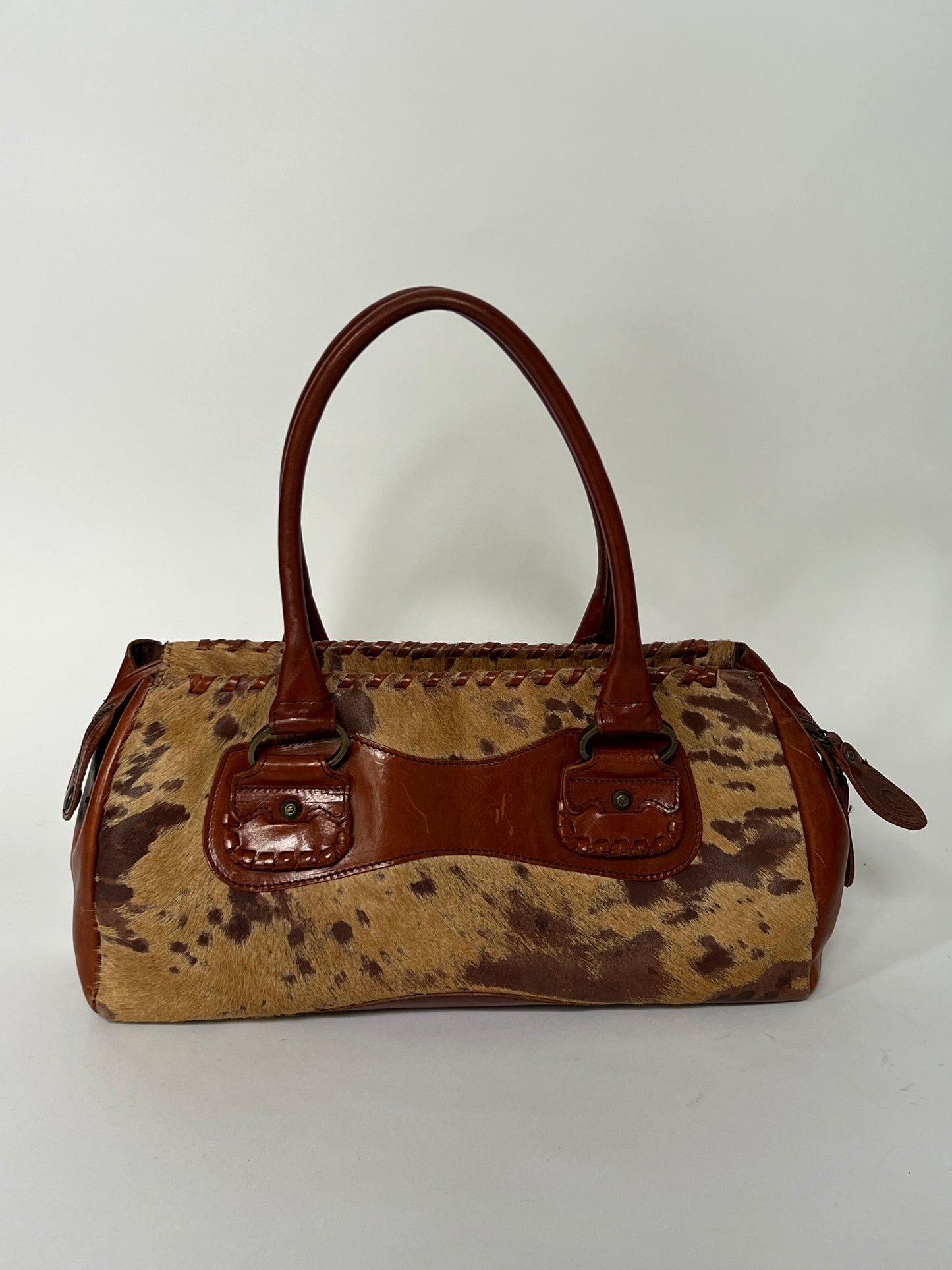 Vintage Tan Leather Pony Hair Bag
