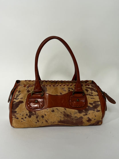 Vintage Tan Leather Pony Hair Bag
