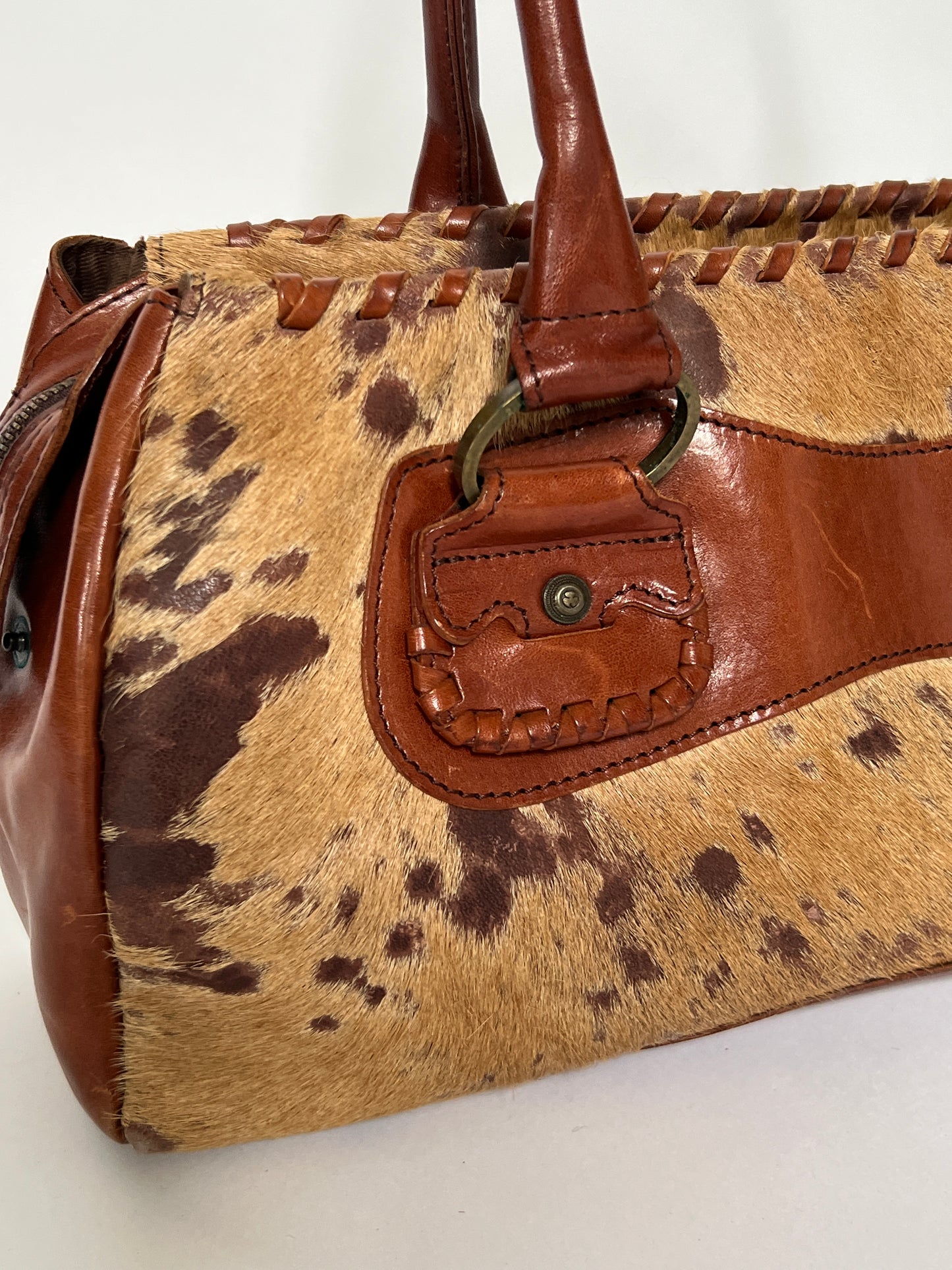 Vintage Tan Leather Pony Hair Bag