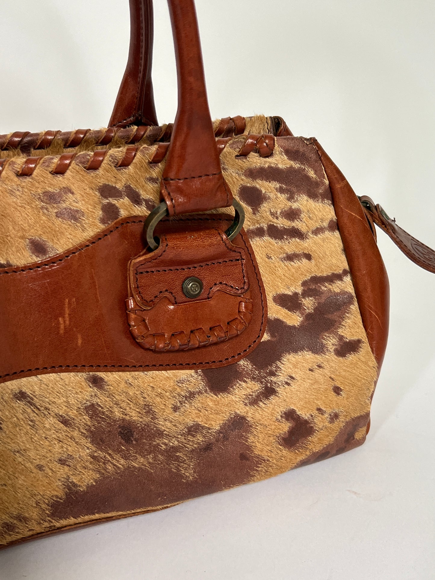 Vintage Tan Leather Pony Hair Bag