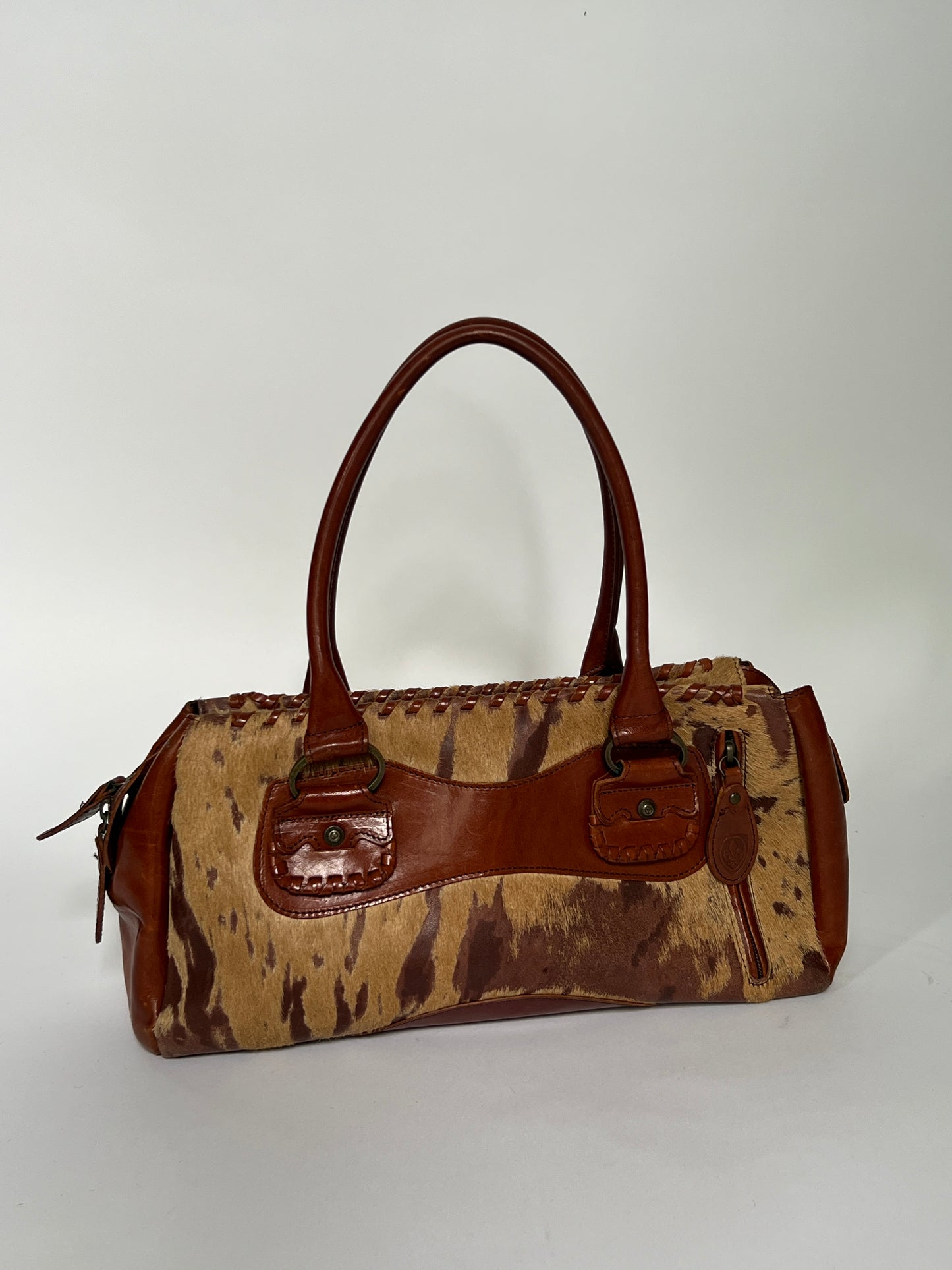 Vintage Tan Leather Pony Hair Bag