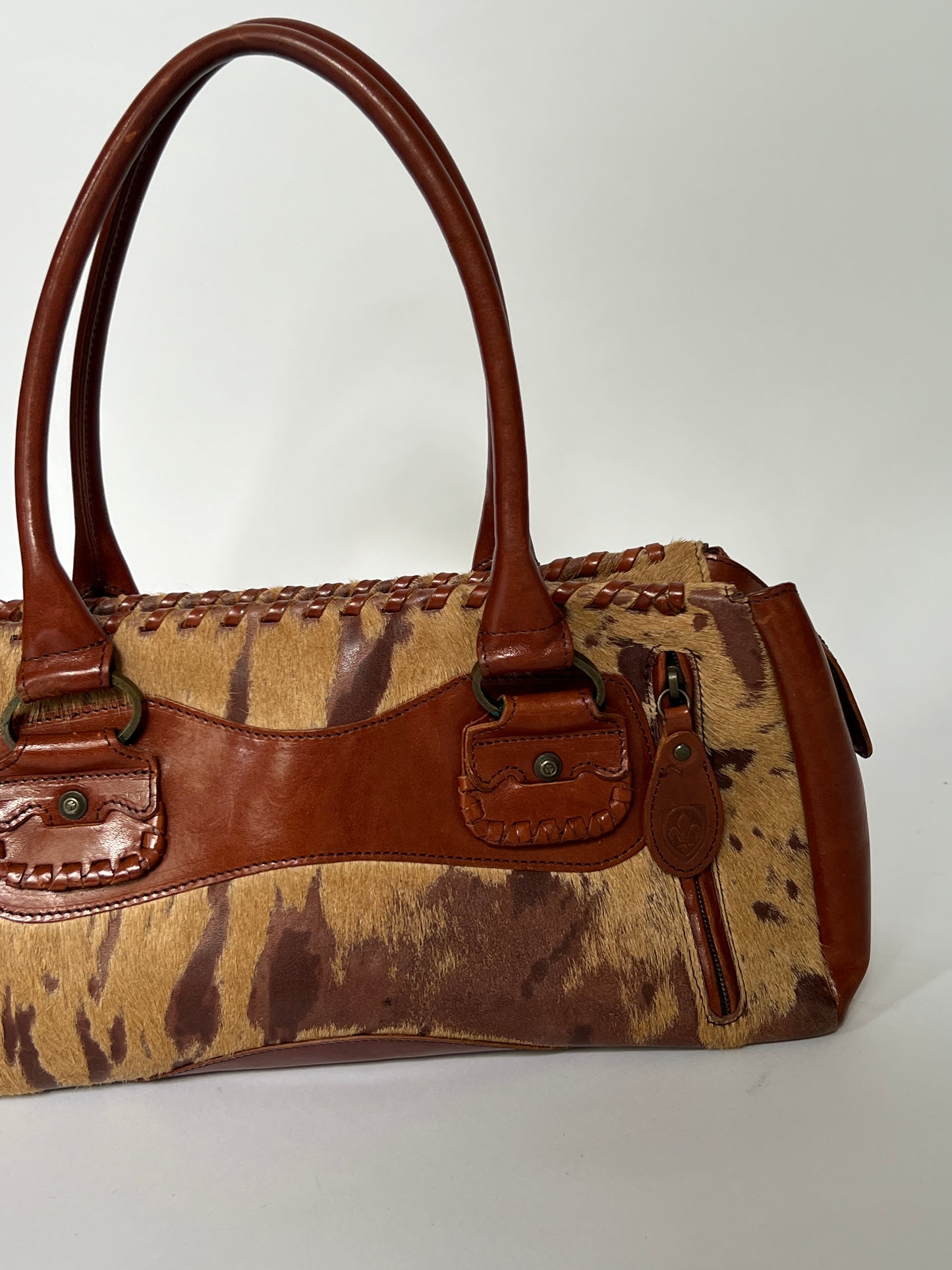 Vintage Tan Leather Pony Hair Bag