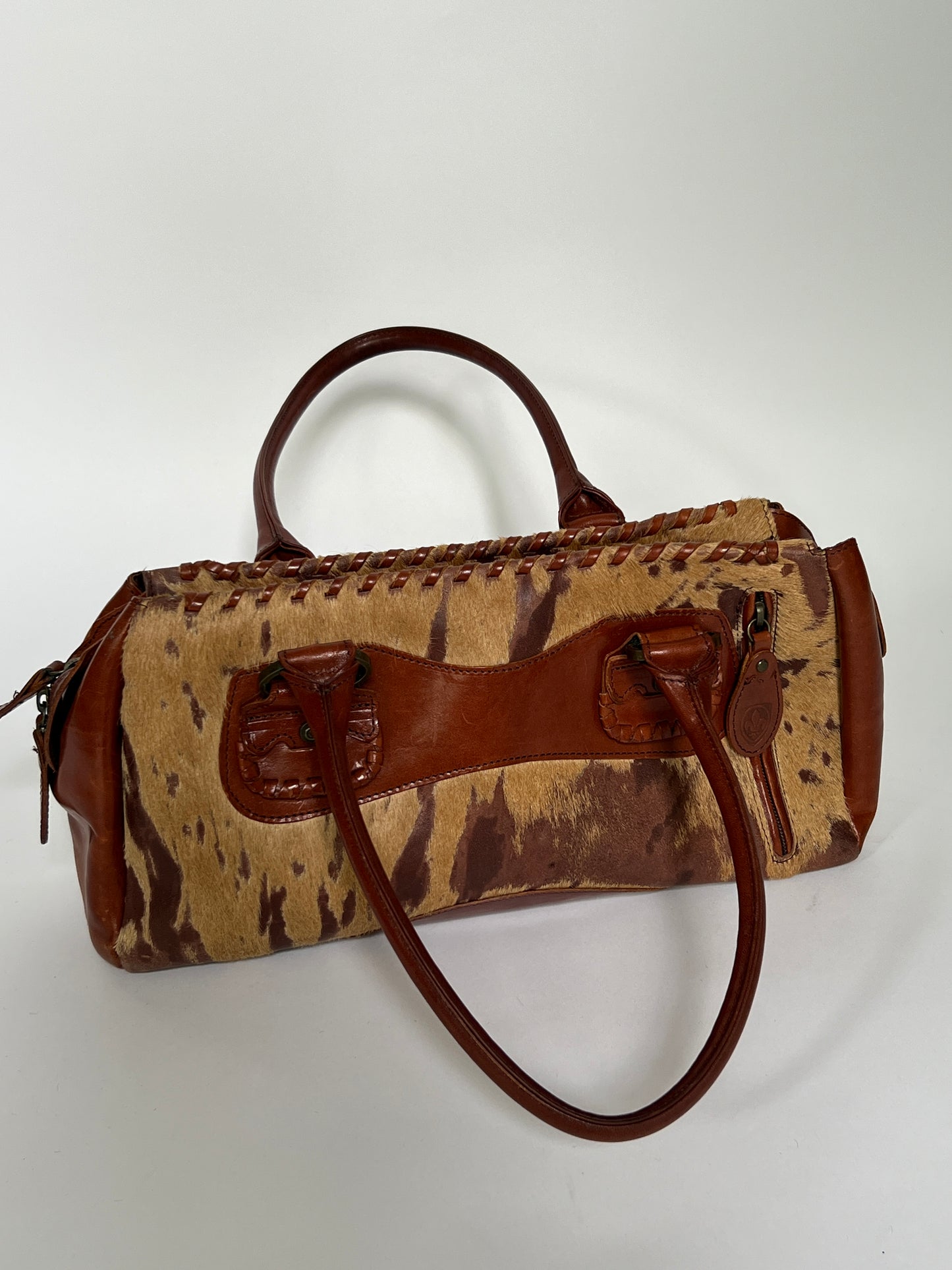 Vintage Tan Leather Pony Hair Bag