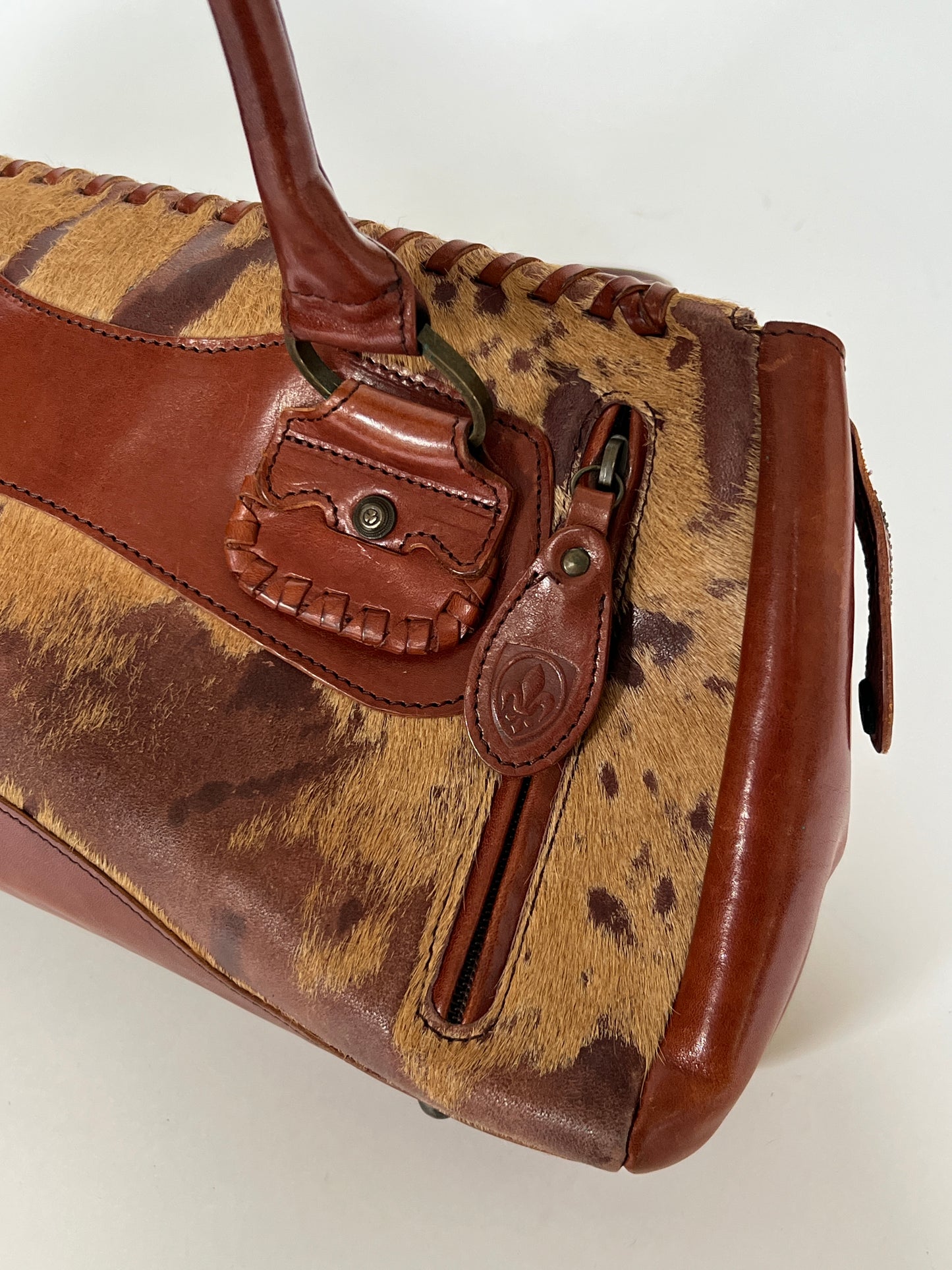 Vintage Tan Leather Pony Hair Bag