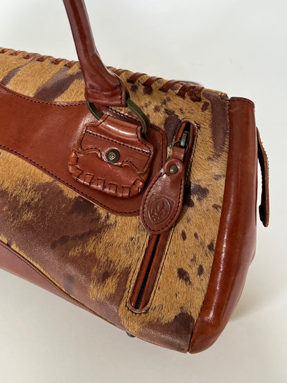 Vintage Tan Leather Pony Hair Bag