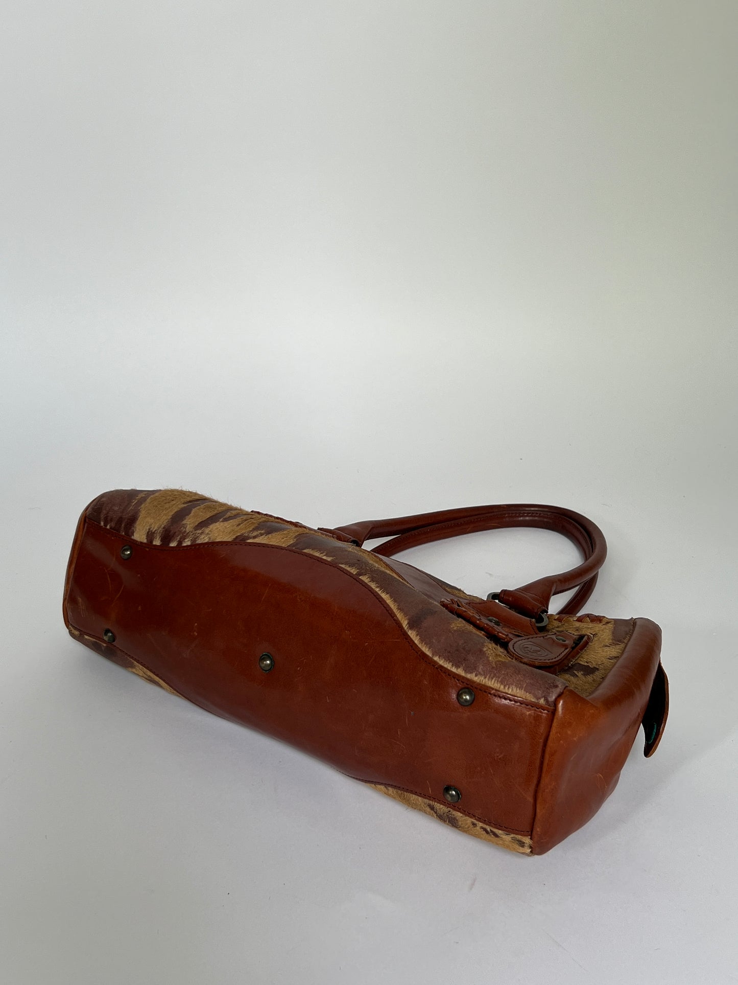 Vintage Tan Leather Pony Hair Bag