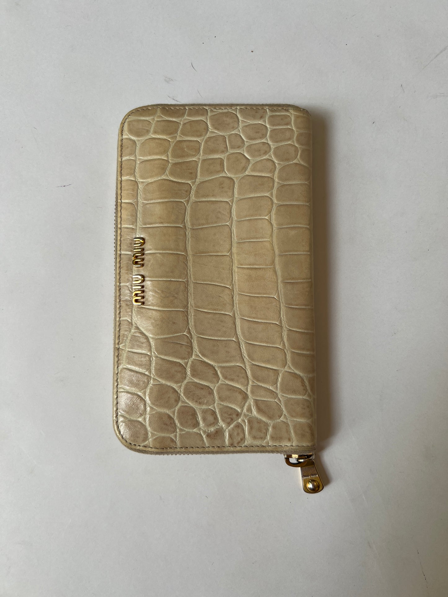 Miu Miu Croc-Embossed Leather Zip Wallet