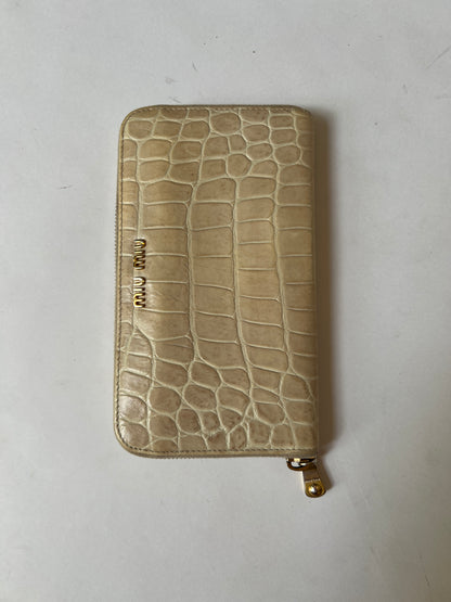 Miu Miu Croc-Embossed Leather Zip Wallet