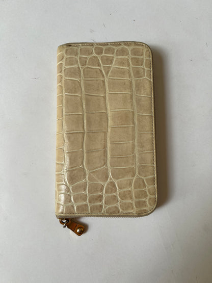 Miu Miu Croc-Embossed Leather Zip Wallet