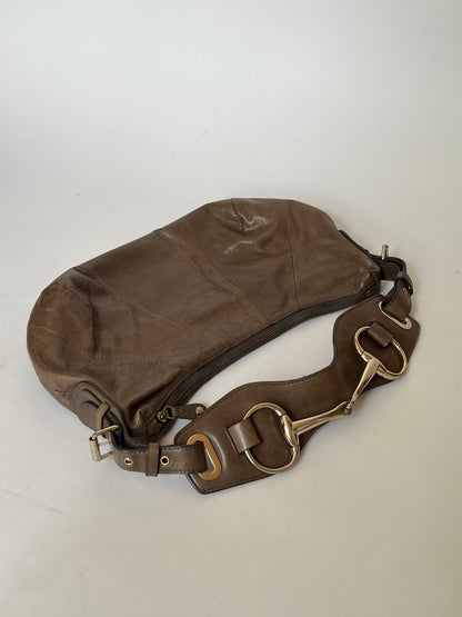 Russet Leather Horsebit Shoulder Bag