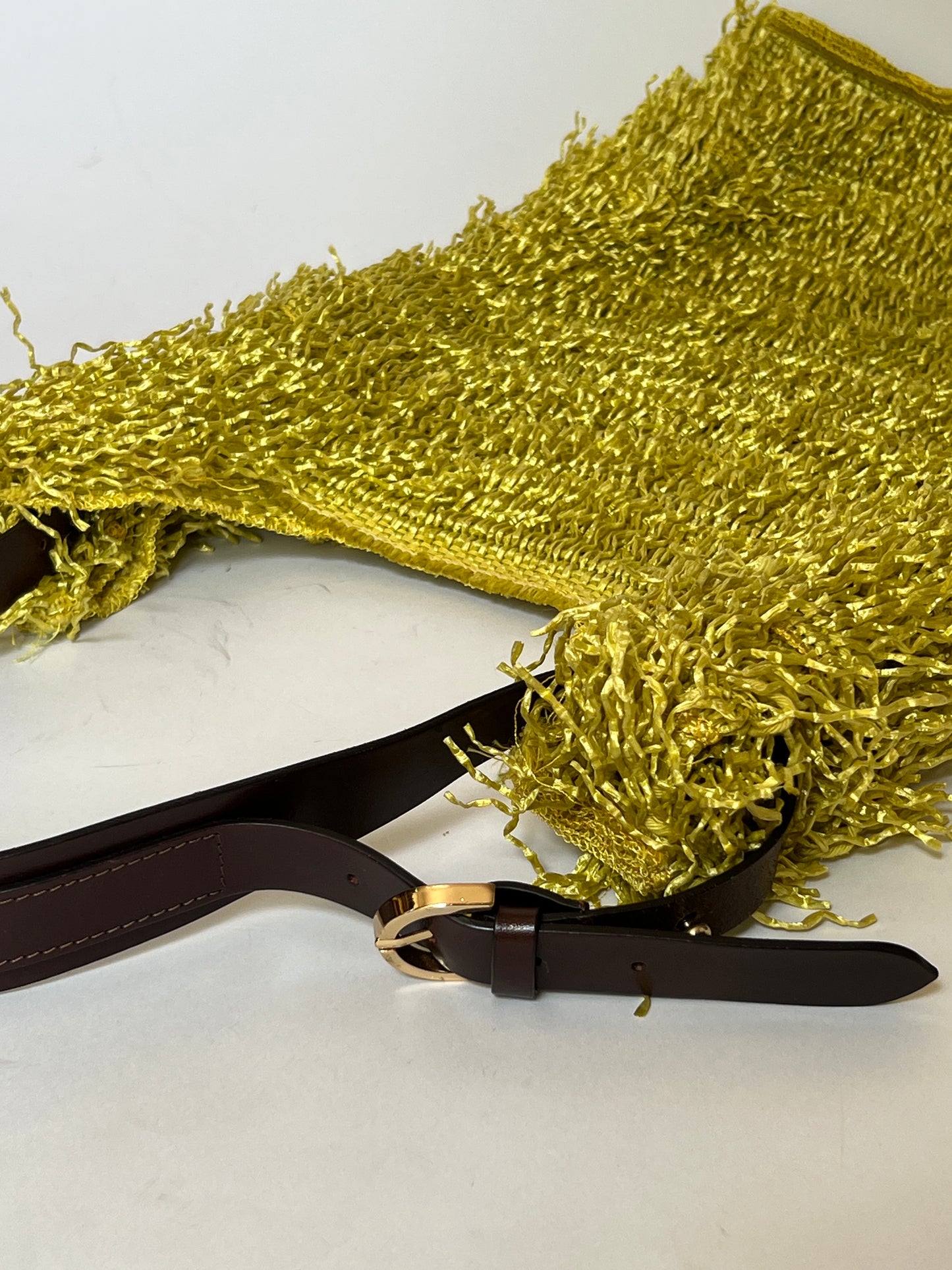 Italian Chartreuse Straw Fringe Bag — Leather Handle