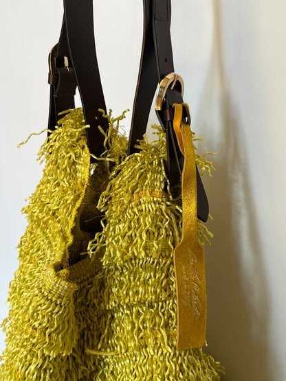 Italian Chartreuse Straw Fringe Bag — Leather Handle