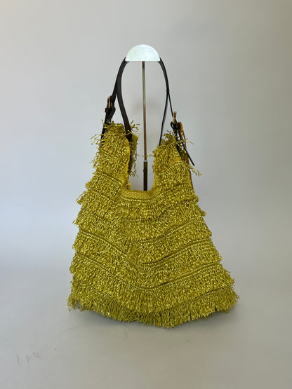Italian Chartreuse Straw Fringe Bag — Leather Handle