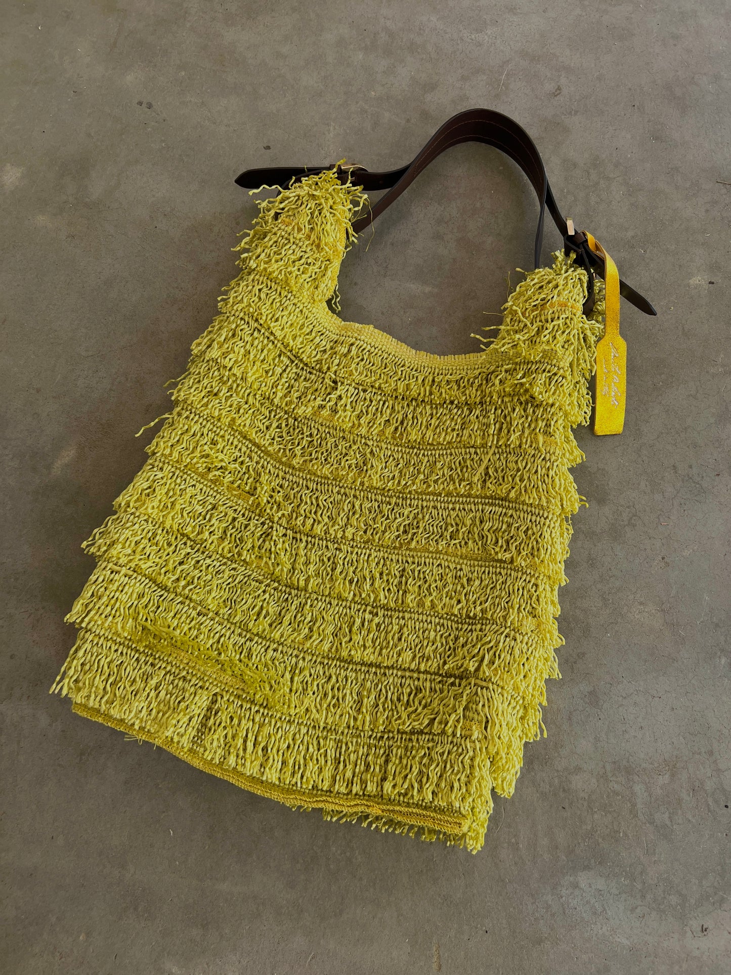 Italian Chartreuse Straw Fringe Bag — Leather Handle