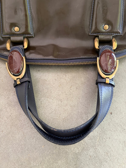 Chloé Patent Leather Gem Hardware Bag – Olive