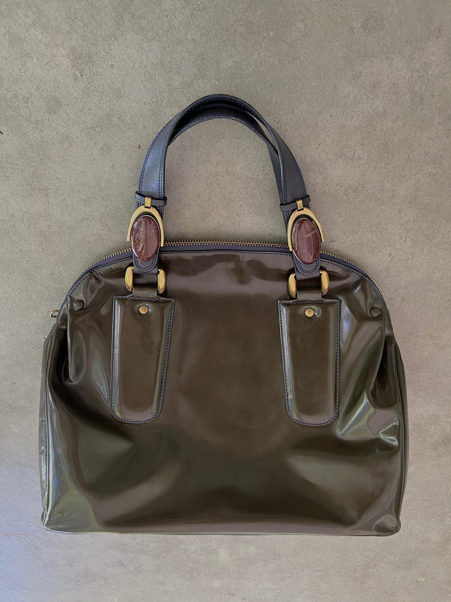 Chloé Patent Leather Gem Hardware Bag – Olive
