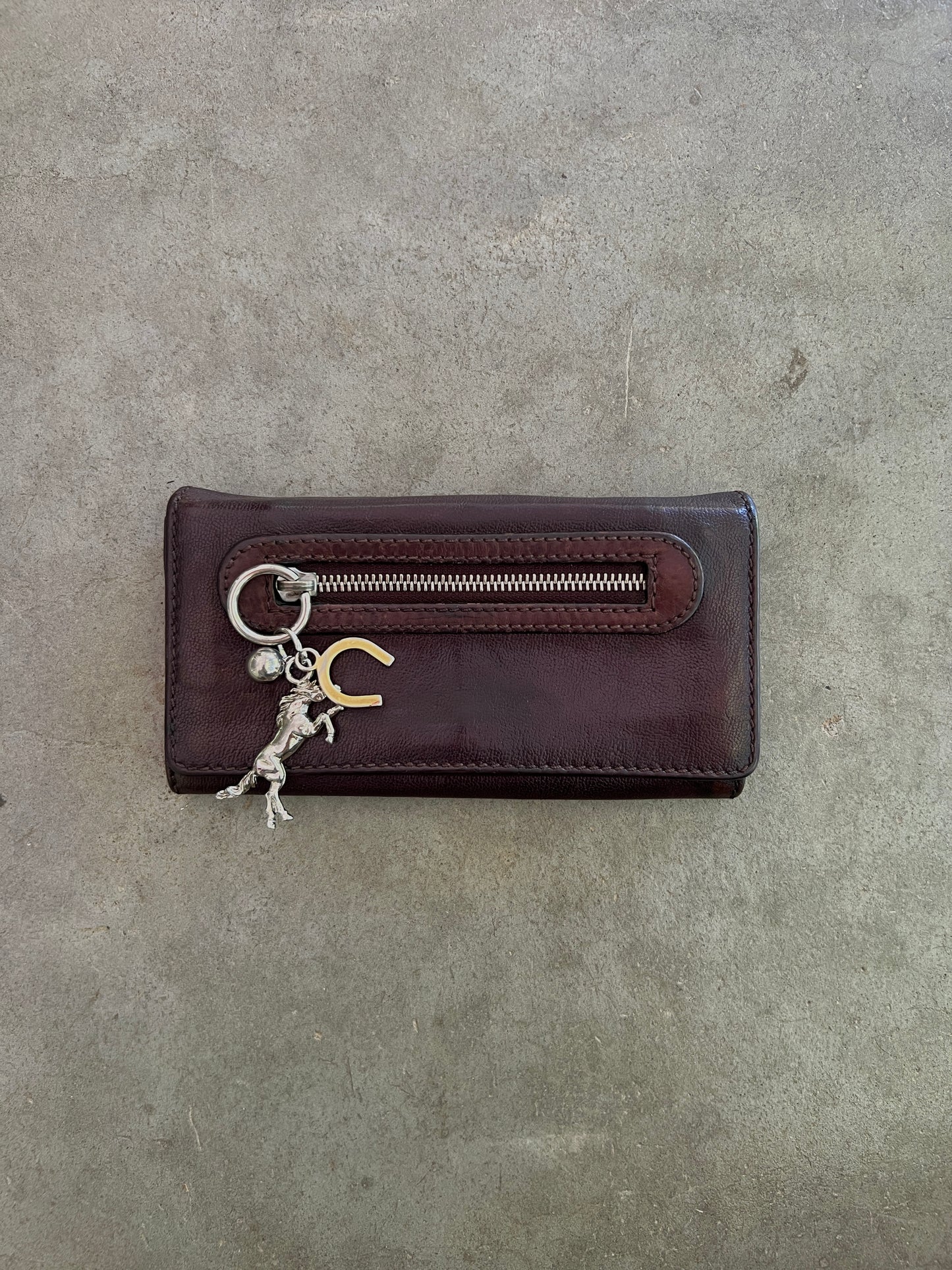Chloe Horse Charm Leather Wallet — Brown