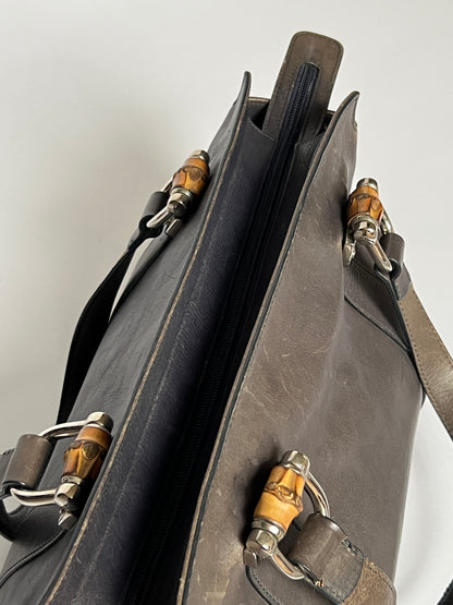 Gucci Bamboo Gunmetal Grey Leather Tote