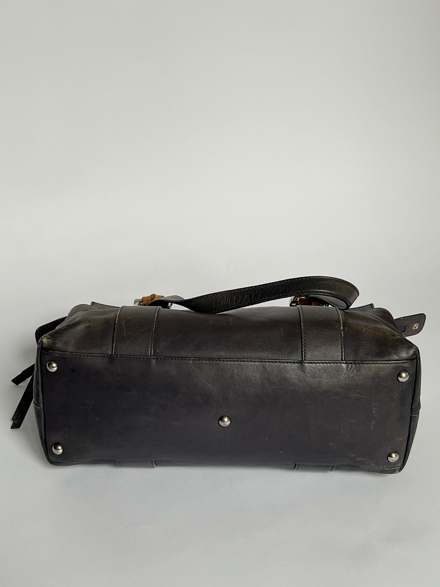 Gucci Bamboo Gunmetal Grey Leather Tote