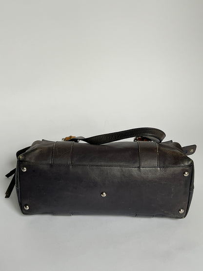 Gucci Bamboo Gunmetal Grey Leather Tote