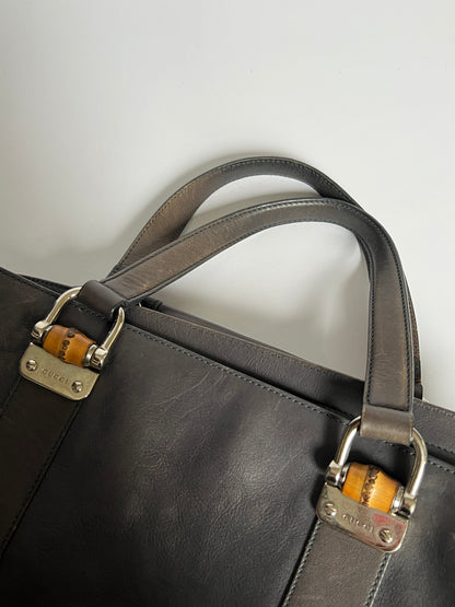 Gucci Bamboo Gunmetal Grey Leather Tote