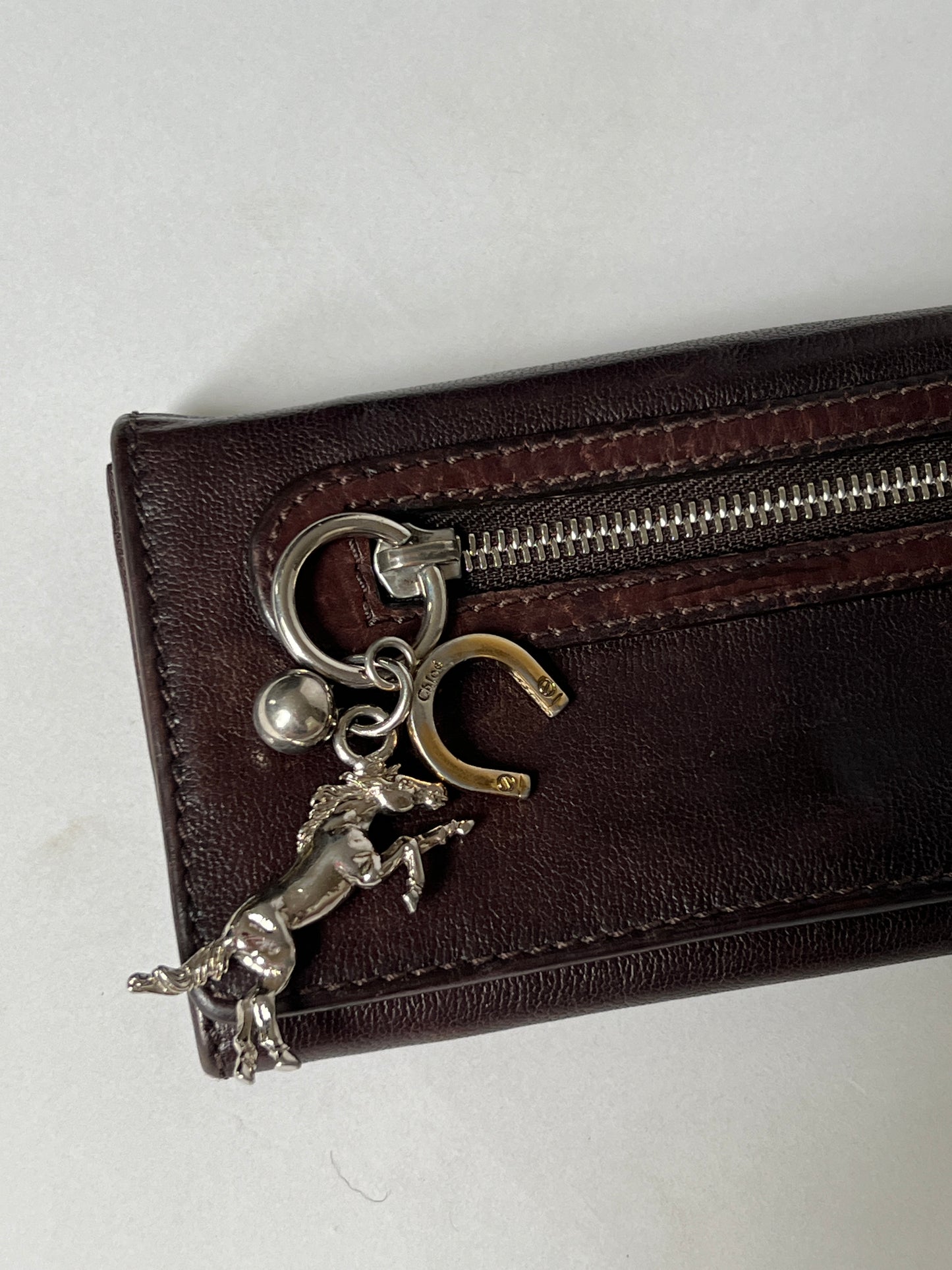 Chloe Horse Charm Leather Wallet — Brown