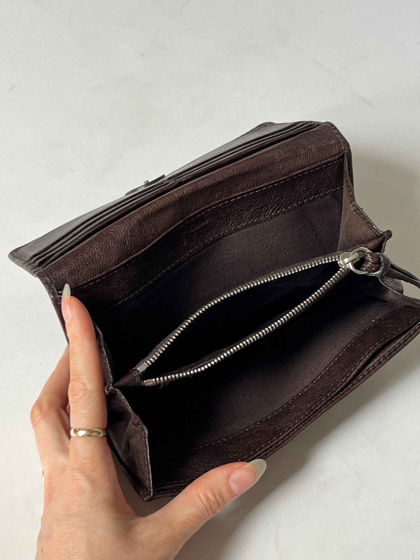 Chloe Horse Charm Leather Wallet — Brown