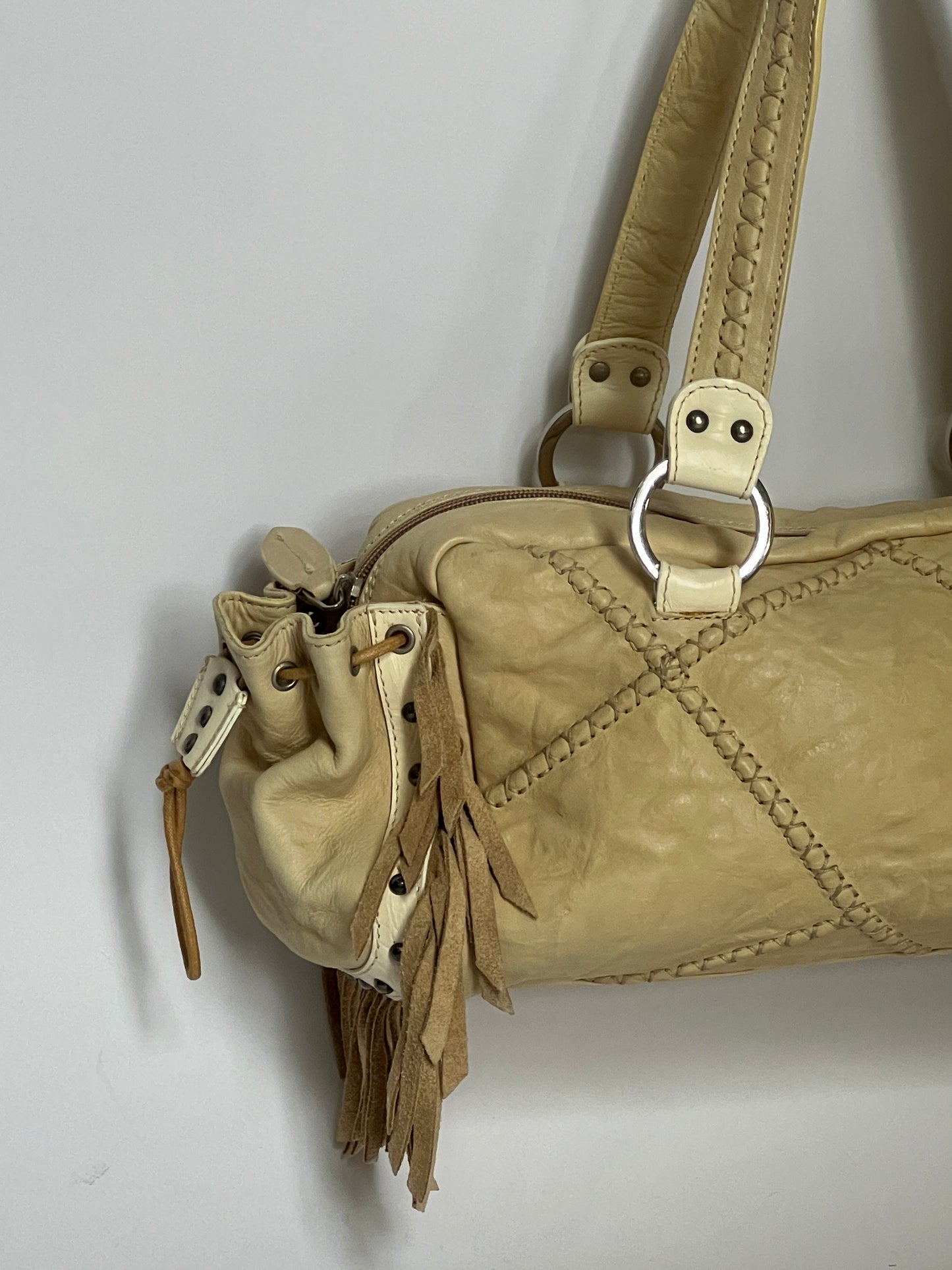 Italian Leather Fringe Shoulder Bag