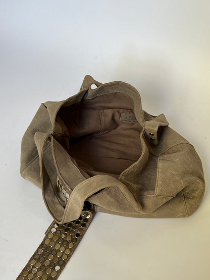 TRES Studded Leather Tote — Distressed Taupe