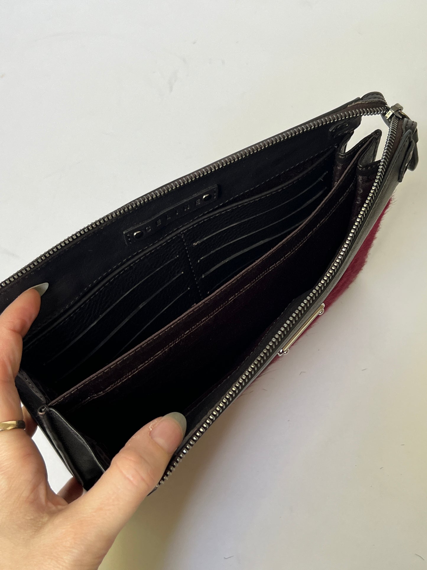 Céline Oxblood Pony Hair Clutch + Wallet