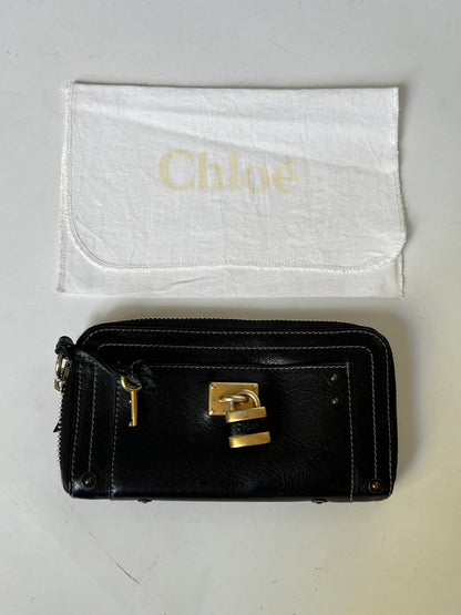 Chloé Paddington Black Leather Wallet with Padlock