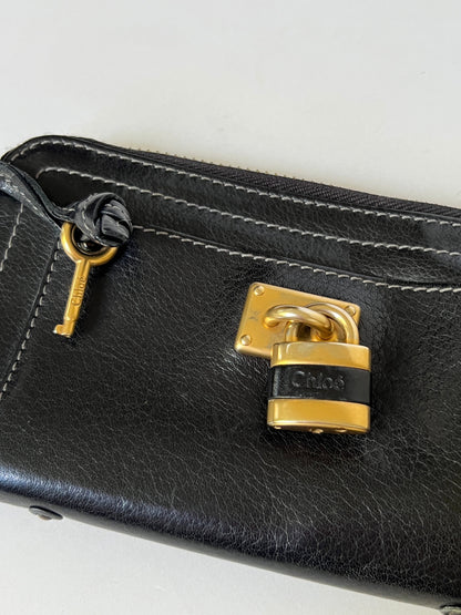 Chloé Paddington Black Leather Wallet with Padlock
