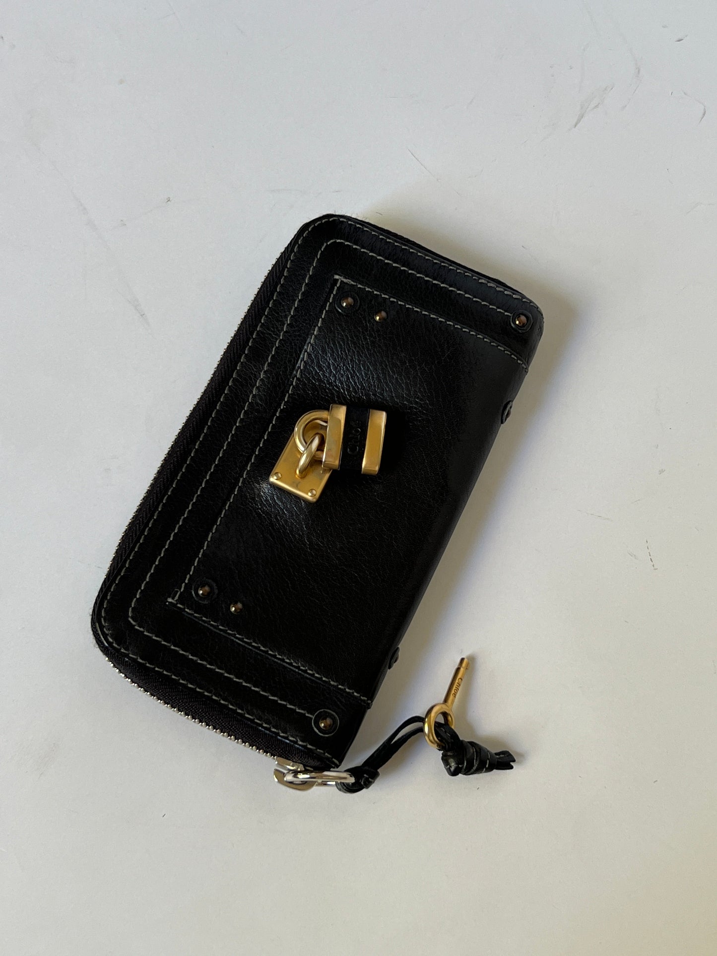 Chloé Paddington Black Leather Wallet with Padlock