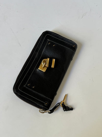 Chloé Paddington Black Leather Wallet with Padlock